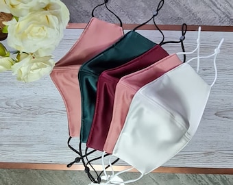 Silk satin face mask. Double layer face mask. Reversible silk mask. Reusable silk mask.