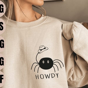 Spider Svg, Howdy Svg, Cowboy Hat Svg, Cowboy Spider Svg, Cute Spider Svg, Spider Web Svg, Western Halloween Svg, Cowgirl Halloween Costume
