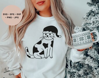 Christmas Cat Svg, Meowy Christmas Svg, Cat Lover Gift, Black Cat Svg,Cat Lover Svg, Cat Christmas Svg, Santa Hat Svg, Christmas Cat Png,