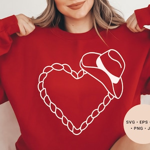 Heart Svg, Cowboy Heart Svg, Cowboy Hat Svg, Valentines Day Svg, Lasso Heart Svg, Westerm Valentine Svg, Howdy Valentine Svg,Valentine Shirt