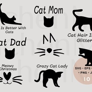 Grappige Kat Svg Bundel, Kat Svg, Kitten Svg, Crazy Cat Lady Svg, Kat Hart Neus Svg, Dierenliefhebber Svg, Kat Gezicht Svg, Kat Vader Svg, Kat Moeder svg