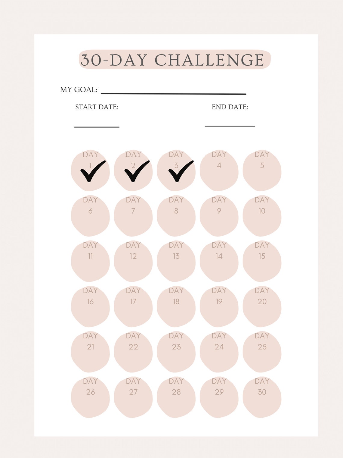 30 Day Challenge Tracker Printable 30 Day Challenge Template - Etsy