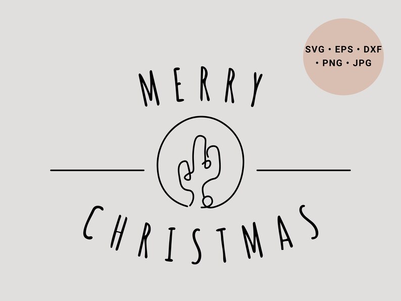 May include: A black and white graphic design with the text "Merry Christmas" and a line drawing of a cactus inside a circle.
