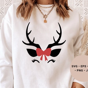 Reindeer Face Svg, Reindeer Svg, Reindeer Clipart, Reindeer Png, Christmas Deer Svg, Cute Reindeer Svg, Girl Reindeer Svg