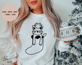 Christmas Cat Svg, Meowy Christmas Svg, Cat Lover Gift, Black Cat Svg,Cat Lover Svg, Cat Christmas Svg, Santa Hat Svg, Christmas Cat Png,