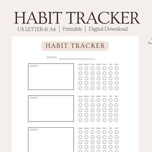 Peut inclure: Un suivi d'habitudes imprimable avec trois sections pour suivre les habitudes. Chaque section a un espace pour &eacute;crire le nom de l'habitude et une grille avec les jours de la semaine pour marquer les progr&egrave;s.