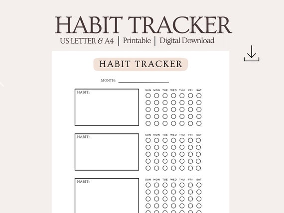 Habit Tracker Printable, Habit Tracker Color, 30 Day Habit Tracker, Minimalist Printable Habit Tracker, Habit Tracker Template, Pdf Tracker