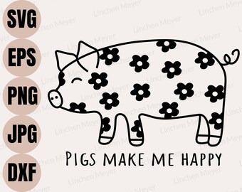 Pig Svg File for Cricut, Pig Svg, Pig with Flower Svg, Daisy Svg, Farm Animals Svg, Cute Pig Svg, Pig Lover Svg, Pig Mom Svg, Pig Shirt Svg,