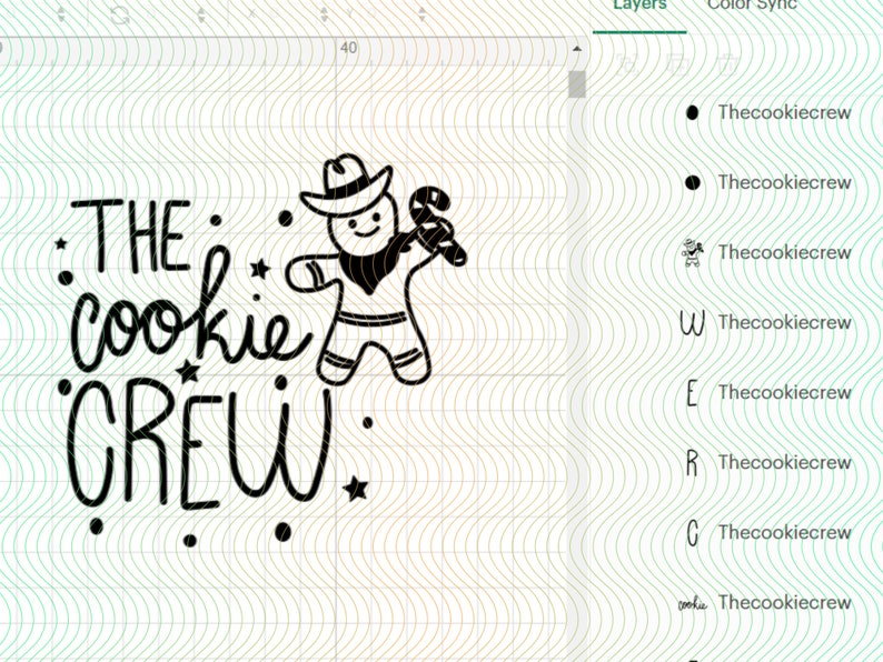 May include: Black and white digital illustration of a gingerbread cookie person wearing a cowboy hat and holding a candy cane. The text "THE cookie CREW" is written in a stylized font.