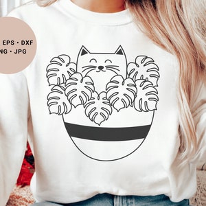 Cat Svg Png, Funny Cat Svg, Monstera Leaf Svg, Kitten Svg, Cat and Plant Svg, Cat Mom Svg, Crazy Cat Lady Svg, Cat Lover Svg, Cat Shirt, Png