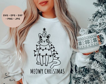 Meowy Christmas, Christmas Cat Svg, Meowy Christmas Svg, Cat Ornament Svg, Christmas Cat Png, Christmas Lights Svg, Catmas Svg, Cat Gift,