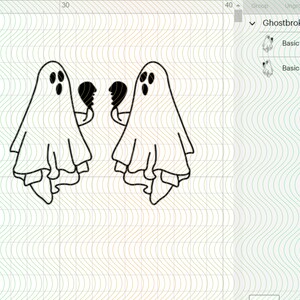 May include: Two white ghosts holding broken hearts, a black and white illustration.