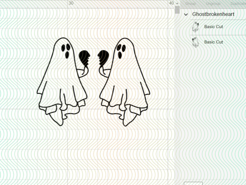 May include: Two white ghosts holding broken hearts, a black and white illustration.