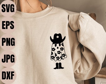 Cowboy Ghost Svg, Western Halloween Svg, Ghost Png, Cowboy Boots Svg, Ghost with Boots Svg, Cowboy Hat Svg, Cowgirl Costume Svg, Southern Svg