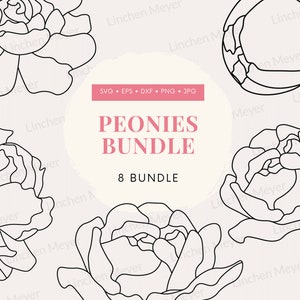 Peony Svg, Peony Vector, Peonies Svg, Libbey Glass Svg, Wildflower Svg, Line Art Svg, Line Drawing Flower Svg, Peony Bouquet, Botanical Svg