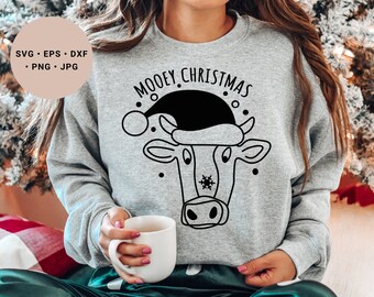 Christmas Cow Svg, Mooey Christmas Svg, Cow Svg, Christmas Cow Png, Cowboy Christmas Svg, Funny Cow Svg, Western Christmas Svg, Cow Head Svg