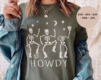 Cowboyskelett Svg, Dansande skelett Svg, Cowboys Svg, Western Halloween Svg, Western Halloween-tröja, Cowgirl Halloween-kostym, Cricut