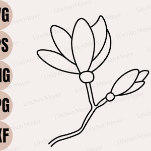 Könnte beinhalten: Eine Schwarz-Weiß-Zeichnung einer Blume mit fünf Blütenblättern und einem Stiel. Die Blume hat ein einfaches, minimalistisches Design.