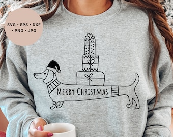 Dachshund Svg, Christmas Dog Svg, Dachshund through the snow Svg, Merry Dachsmas Svg, Wiener Svg, Dachshund Gift, Dachshund Mom Svg, Cricut