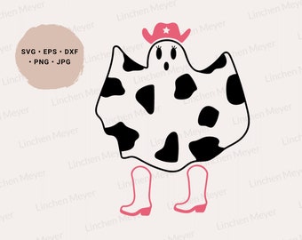 Cowboy Ghost Svg, Ghost Cow Pattern Svg, Cowgirl Boots Svg, Cowboy Hat Svg, Western Halloween Svg, Ghost Face Svg, Pink Ghost, Wild West Svg