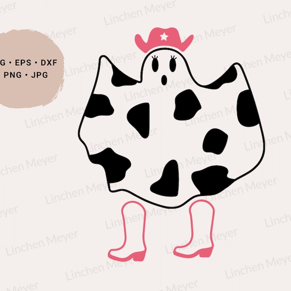 Cowboy Ghost Svg, Ghost Cow Pattern Svg, Cowgirl Boots Svg, Cowboy Hat Svg, Western Halloween Svg, Ghost Face Svg, Pink Ghost, Wild West Svg