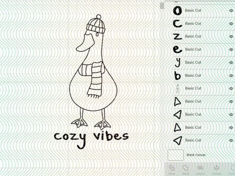 K&ouml;nnte beinhalten: Eine Schwarzwei&szlig;-Zeichnung eines Entchens mit Hut und Schal mit dem Text "cozy vibes" darunter.