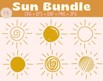 Sun Svg Bundle, Sun Svg, Summer Svg, Half Sun Svg, Boho Sun Svg, Hello Sunshine Svg, Sunset Svg, Sun Doodle Svg, Sun Hand drawn Svg, Cricut