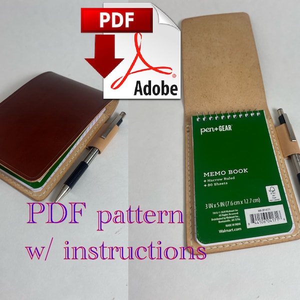 Memo Book cover PDF pattern for leatherwork