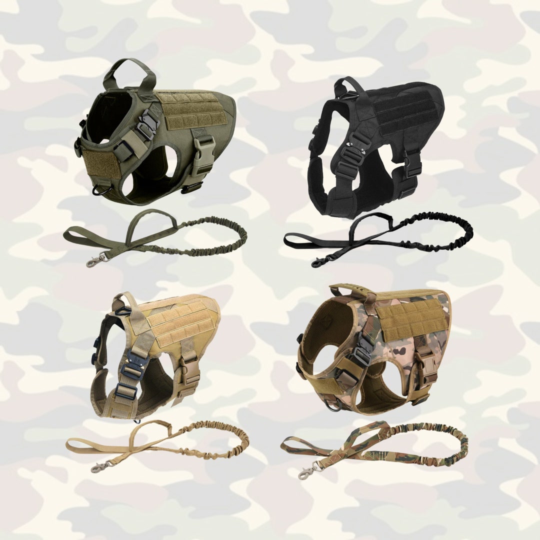 Heavy Duty Dog Harness and Bungee Leash Combo Military K9 Harness