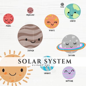 Solar System Clipart, Kids children Design, Planets Clip Art, Cute Colorful Planets, Planets Happy Faces,PNG Sublimation,Educational Clipart