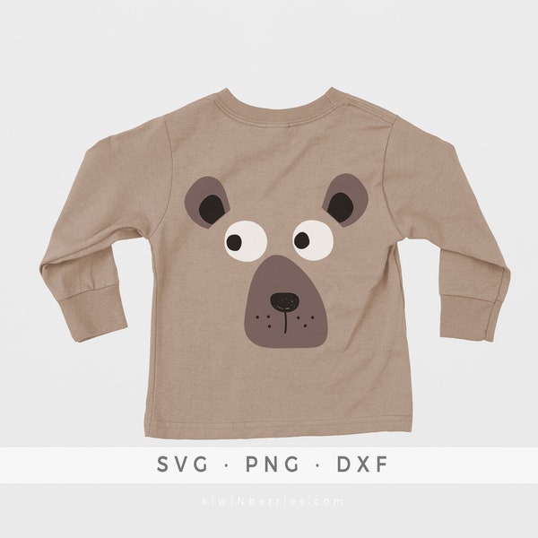 Bear Face SVG, Fun Toddler shirt design, Bear SVG, Kids Children PNG, Commercial Use, Bear Design,Croc cut files,Cricut Silhouette