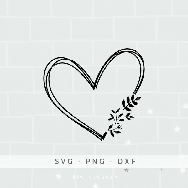 Heart Frame SVG, Heart with leaves, Botanical Leaf Frame, Cut files Cricut Silhouette, Heart SVG, heart design svg, Heart DXF, clip art png