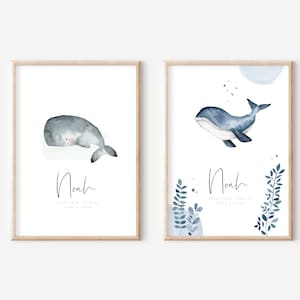 Birth Poster | Watercolor whale | Birth dates personalized | Baby Poster | Children's Room Poster | Gift idea | Birth | Art printing | A4/A3