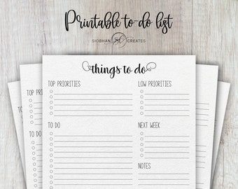 Lista de tareas imprimible • Planificador en PDF • Lista de tareas semanales • Descarga instantánea