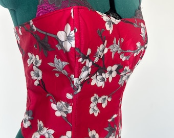 Red Silk Floral Corset