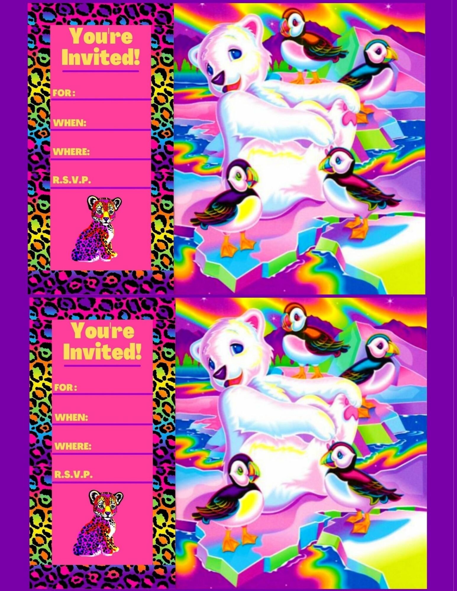LISA FRANK Inspired You're Invited Invitations PDF - Etsy