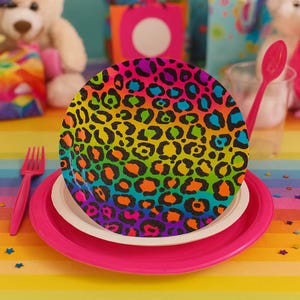 90s Leopard Print 7&#39;&#39; Count of 8 Paper Plates for Birthday Parties