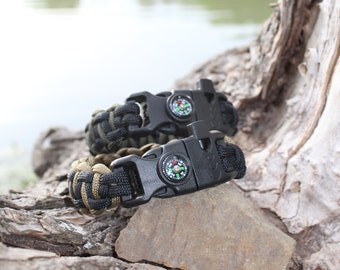 Paracord Survival Bracelet * Compass Fire Striker and Emergency Whistle * Custom Sizes and Colors Available!