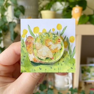 acrylic chicken pin | cottage chicken pin | chicken pin | cottagecore pin
