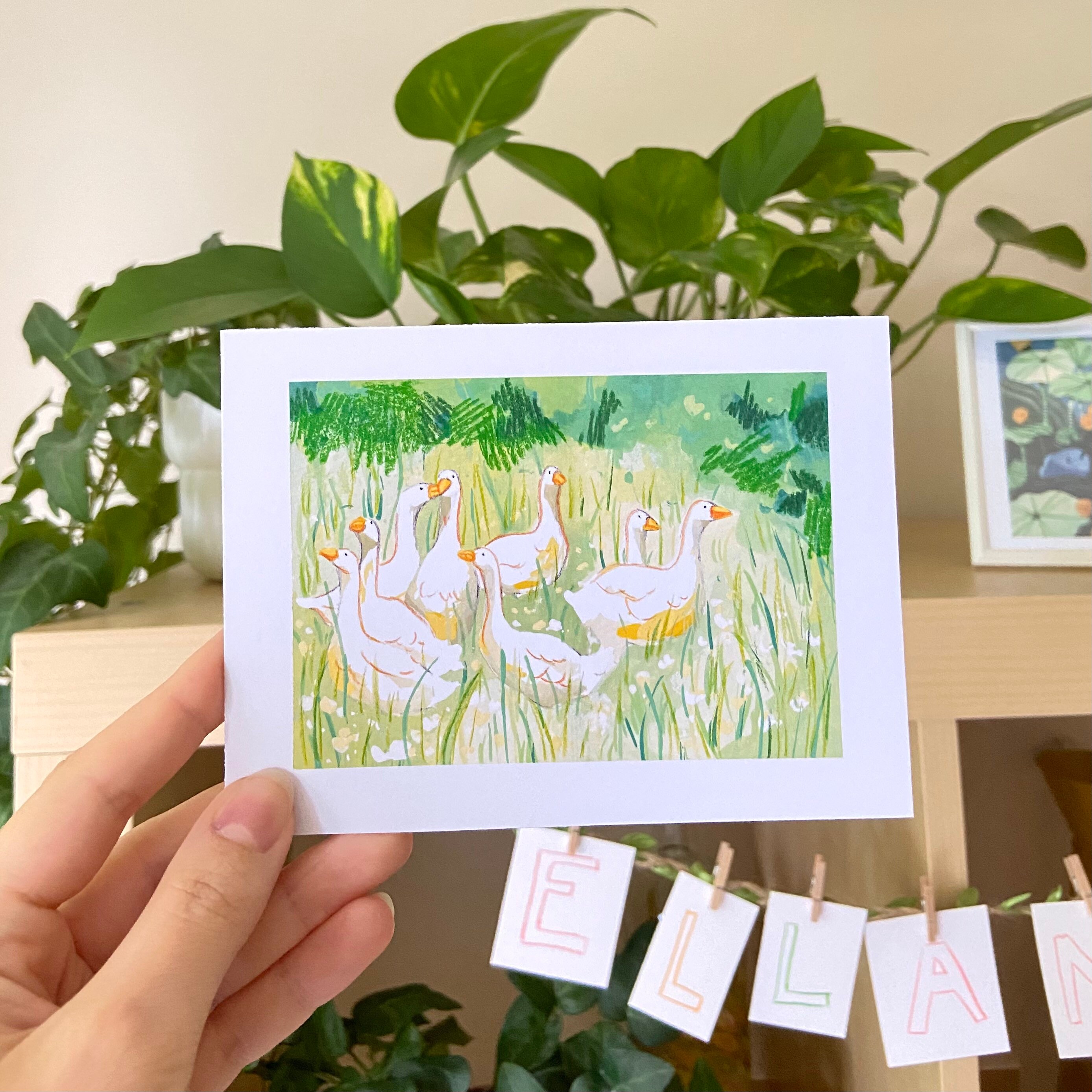 goose postcard | goose print | cute goose | goose gift | geese painti…