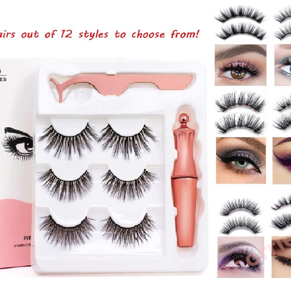 Waterproof Magnetic Eyeliner with Eyelashes and Tweezer 3 Pairs Kit Natural Look