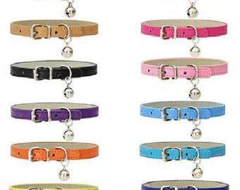 Adjustable Dog Cat Collar Soft Leather Detachable Bell Puppy Pet Collar Kitten Pets