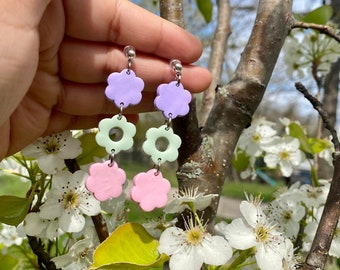 Flower Dangle Clay Earrings|Floral Jewelry|Clay Earrings|Flower Earrings|Spring Earrings|Flower Jewelry|Spring Earrings