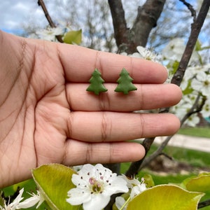 Tree Stud Clay Earrings|Clay Stud Earrings|Green Earrings|Tree Jewelry|Tree Earrings