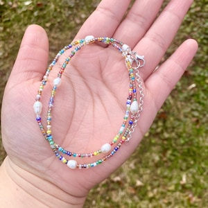 Colorful Seed Bead Pearl Necklace| Dainty Necklace| Pearl Necklace| Seed Bead Necklace|Summer Necklace