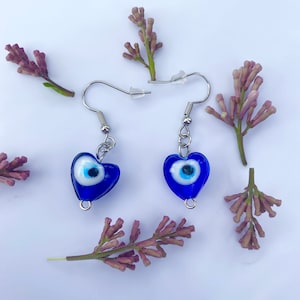 Evil Eye Earrings|Evil Eye Jewelry|Blue Earrings|Heart Earrings