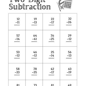 Printable and Downloadable Two-digit Subtraction Worksheets - 4 Unique ...