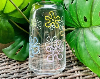 16 oz. Glass Cup with Adorable Floral Design | Perfect Gift for Her | Inspired by Undersea Sponge | Sponge Friend Gift