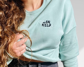 Embroidered Cute Kelp Ultra Soft Crop Sweatshirt | Gift for Girlfriend | Gift for Boyfriend | Premium Soft Teal Cotton Crewneck