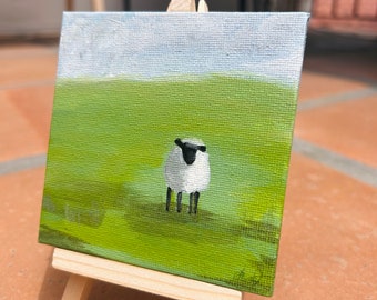 Hand Painted Mini Sheep with Easel
